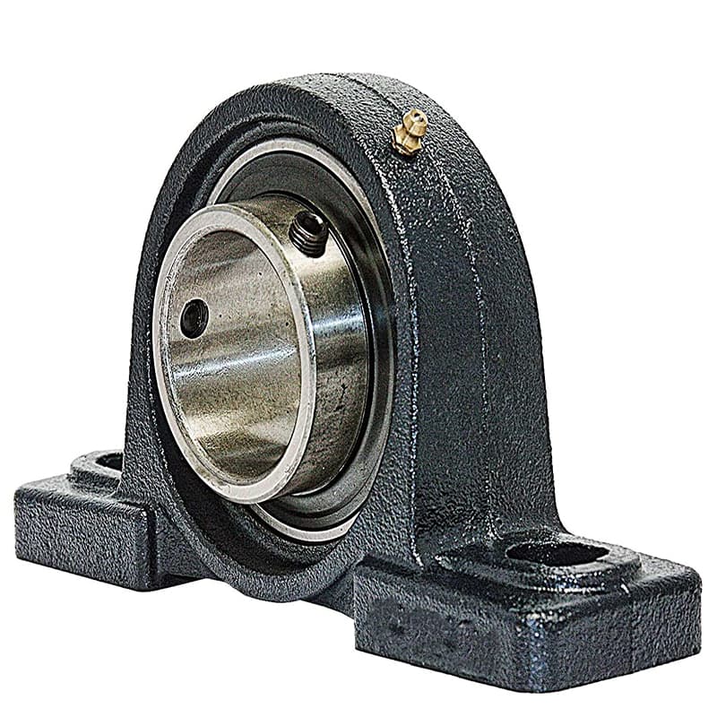 Various industrial applications of pillow block bearings on conveyors, fans, and motors